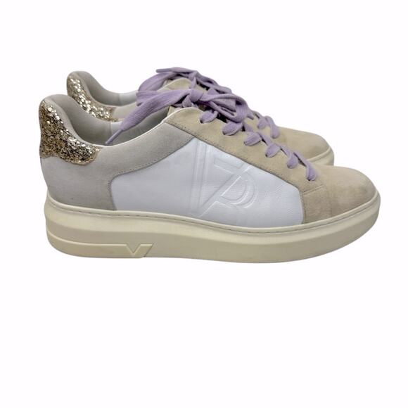 VERONICA BEARD Geri Colorblock Leather & Suede Glitter Luxury Sneakers Size 8 - Picture 1 of 15